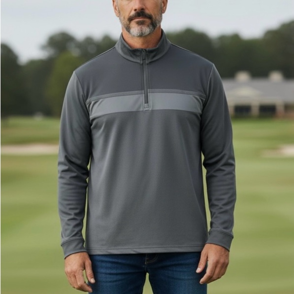 PGA TOUR Striped Ombre Printed Men's Golf Quarter Zip gray size small